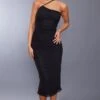 Black Mesh Asymmetric Strap Midaxi Dress