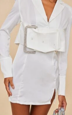 White Satin Extreme Buckle Detail Blazer Dress -Serenova Dresses Shop a76e09fe80796737f7a6b5cb318e9b5bb2ef0101 cnb0711 4