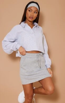 Grey Sweat Drawstring Waist Mini Skirt