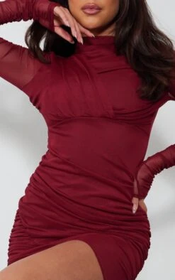 Dark Plum Mesh High Neck Drape Detail Ruched Bodycon Dress -Serenova Dresses Shop aa307cbd099b0adf12eae567860625d8178971f9 cnc2961 4