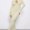 Sage Wide Rib Keyhole Cut Out Long Sleeve Maxi Dress
