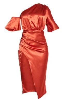 Rust Satin One Shoulder Ruched Skirt Midi Dress -Serenova Dresses Shop ad710866389c6f1f08afc0b19b66f02178a0b2f5 CMF9062 3