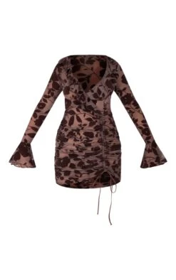 Dark Chocolate Floral Flocked Frill Detail Ruched Bodycon Dress -Serenova Dresses Shop ae423aeb0247a515b69066b7150cf463d82b9192 cnb5173 5