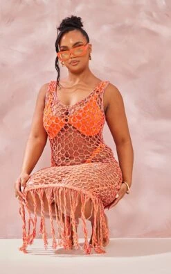 Plus Orange Fishnet Knitted Maxi Dress -Serenova Dresses Shop ae5c5e48880e50c7f4116c13eebca8e982689c57 cnd9063 3