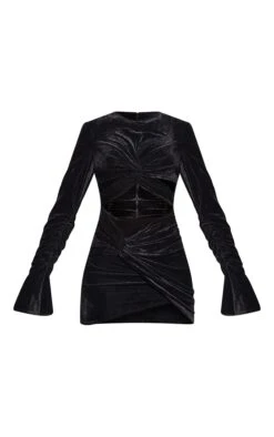 Black Velvet Twisted Cut Out Detail Ruched Sleeve Bodycon Dress -Serenova Dresses Shop b00afc14f618a5f873c82c5b52b3e58e7350aa10 cmu4052 6