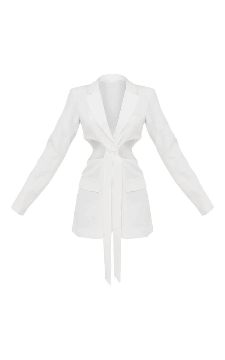 White Plunge Side Cut Out Tie Detail Blazer Dress 5 White Plunge Side Cut Out Tie Detail Blazer Dress - Image 5