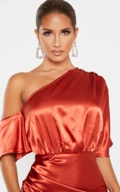 Rust Satin One Shoulder Ruched Skirt Midi Dress -Serenova Dresses Shop b10cca8d6971c0ed69d842faf29866c29d8d72e9 cmf9062 5