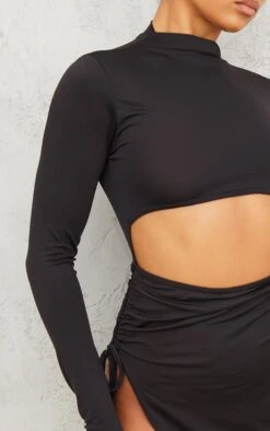 Black Slinky High Neck Cut Out Long Sleeve Bodycon Dress -Serenova Dresses Shop b4a9b5a0a87bcecc241d00e4b23c538920fe77f6 cna1127 4