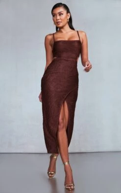Chocolate Pleated Open Back Strappy Midaxi Dress