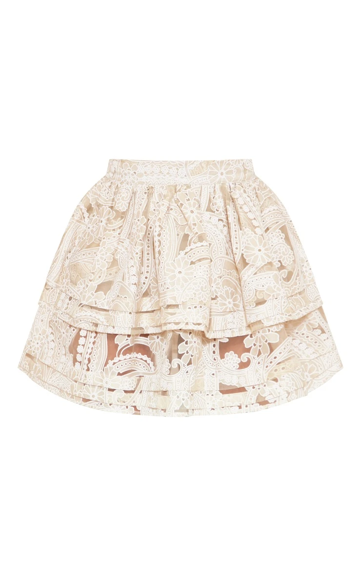 Champagne Jacquard Broderie Tiered Mini Skirt 6 Champagne Jacquard Broderie Tiered Mini Skirt - Image 6