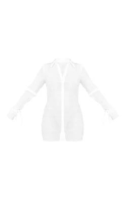 White Textured Chiffon Sheer Bell Cuff Shirt Dress -Serenova Dresses Shop ba1ba705482399cb5b5a881c979a2e25d7fdbbe2 cnd5900 5