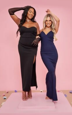 Plus Black Scuba Cup Detail Bandeau Midaxi Dress