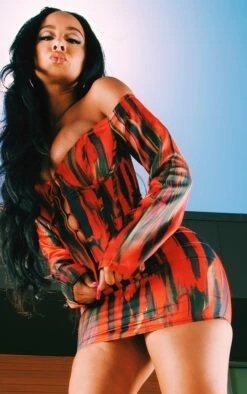 Orange Abstract Print Mini Skirt -Serenova Dresses Shop bd92cf427749185e4d1917a117ecb24a917ebad4 CMZ6491 4