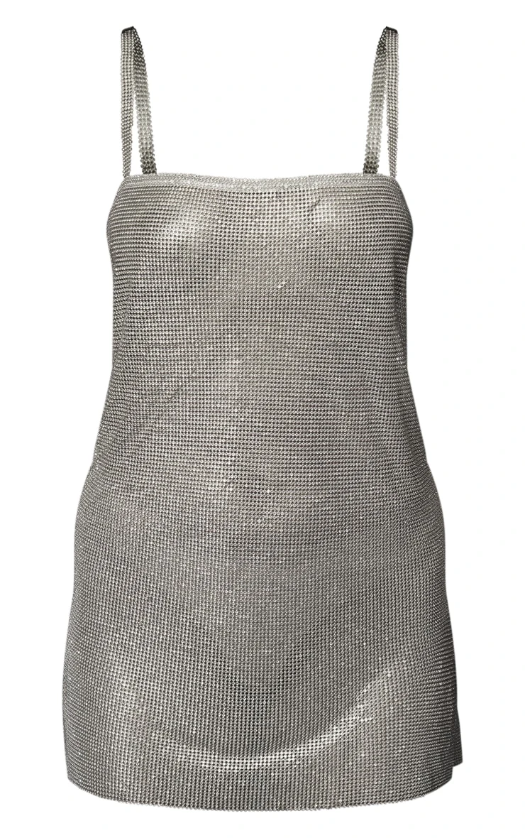Premium Silver Diamante Strappy Bodycon Dress 5 Premium Silver Diamante Strappy Bodycon Dress - Image 5
