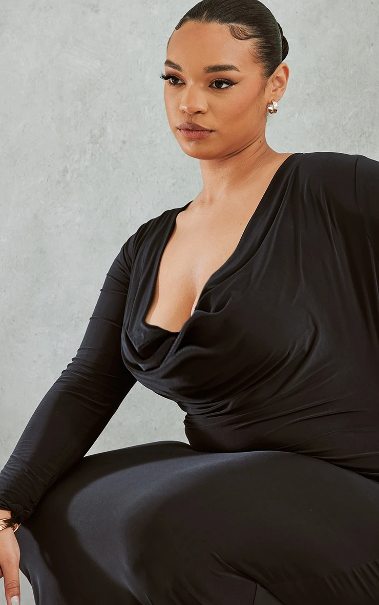 Plus Black Extreme Cowl Neck Maxi Dress 4 Plus Black Extreme Cowl Neck Maxi Dress - Image 4