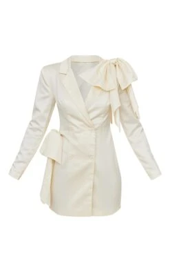Cream Bow Shoulder Satin Blazer Dress -Serenova Dresses Shop c2839cb5a6a1f7cf4774515315ac9c1dd4dd0f95 cnc3029 5