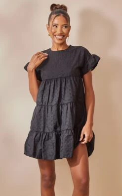 Black Broderie Anglaise Smock Dress