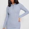 Grey Marl Zip Neck Ribbed Mini Bodycon Dress