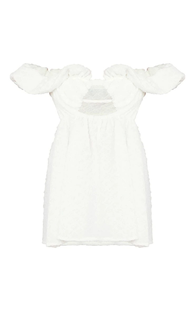 Petite White Floral Textured Mini Dress 5 Petite White Floral Textured Mini Dress - Image 5