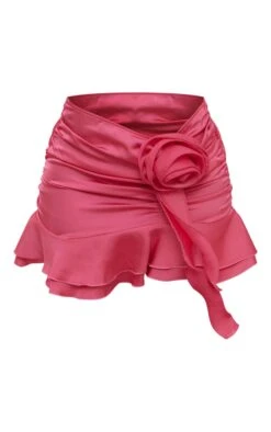 Bright Pink Satin Floral Applique Ruffle Ruched Mini Skirt -Serenova Dresses Shop c5181bb4136275c1ce60cef898864848289ea591 cnd6964 6