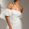 Silver Sequin Bardot Puff Sleeve Bodycon Dress