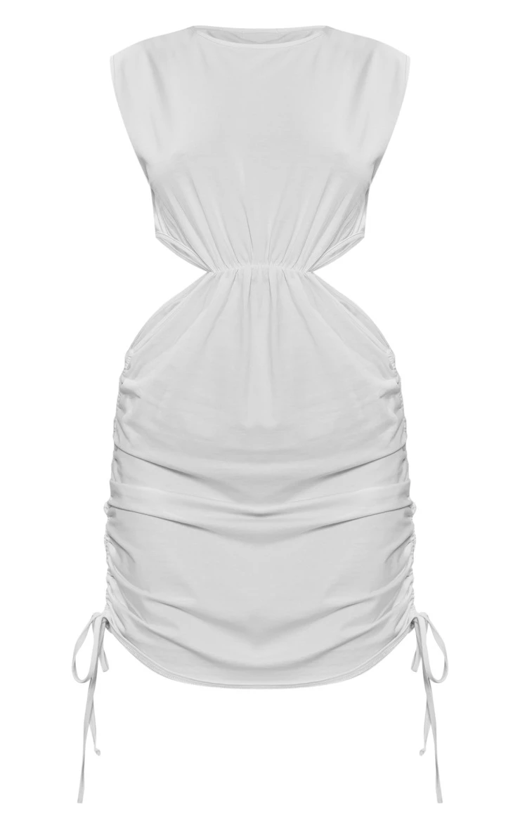 White Cotton Cut Out Ruched T Shirt Dress 5 White Cotton Cut Out Ruched T Shirt Dress - Image 5