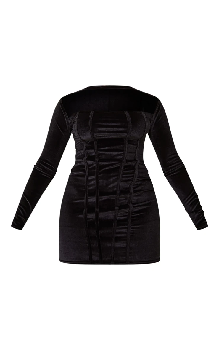 Shape Black Velvet Corset Detail Square Neck Bodycon Dress 5 Shape Black Velvet Corset Detail Square Neck Bodycon Dress - Image 5