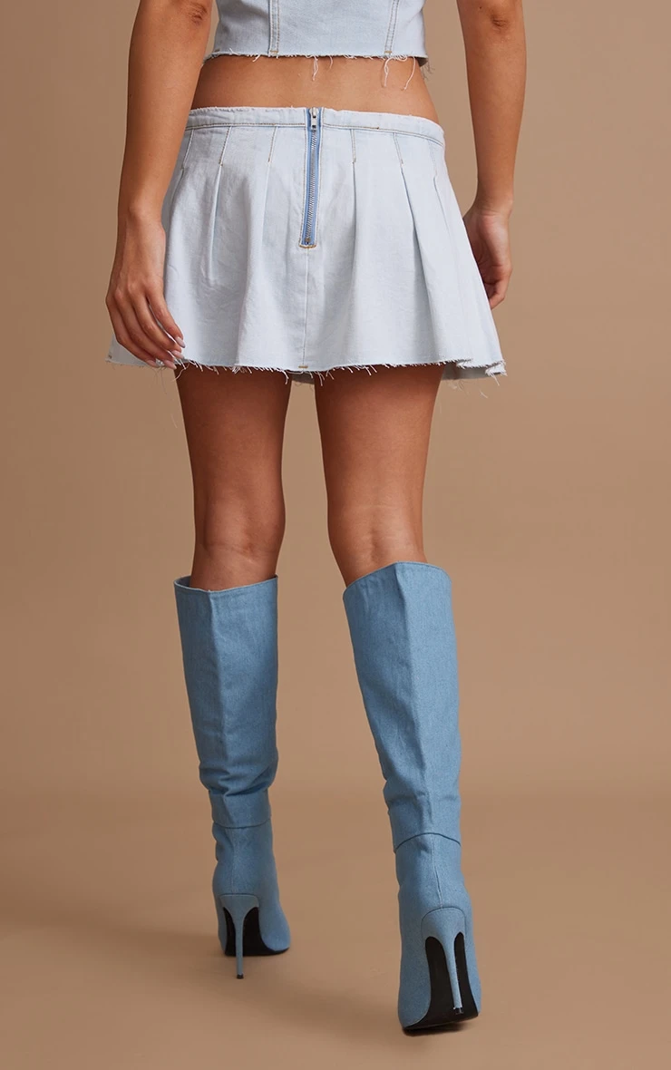 Light Blue Wash Low Rise Denim Mini Tennis Skirt 3 Light Blue Wash Low Rise Denim Mini Tennis Skirt - Image 3