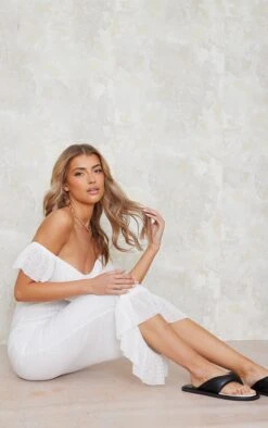 White Textured Bardot Frill Detail Midaxi Dress -Serenova Dresses Shop cc7ac4bdc1fdbf25142fa0c0ba65b0c2e420387f cnd7621 3