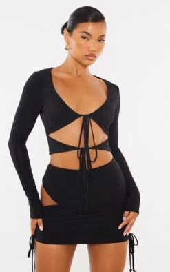 Black Slinky Tie Side Cut Out Mini Skirt -Serenova Dresses Shop ccba53c57992c294b96d9b059b32998641a17464 cna8135 4
