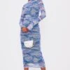 Tall Denim Print Ruched Midaxi Dress