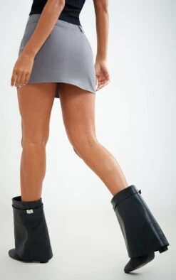 Charcoal Woven High Waisted Belt Loop Detail Mini Skirt -Serenova Dresses Shop d182bd83958d3127679bc6500b952ca8249960af cnd1096 3