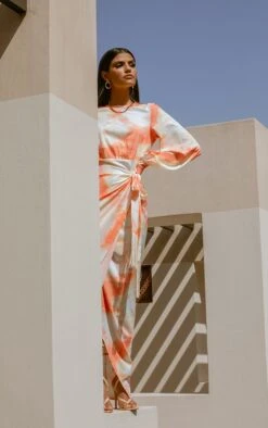 Orange Watercolour Print Tassel Tie Wrap Maxi Dress -Serenova Dresses Shop d24d866b983611d7bc7c5f541215a9d22038cba4 cmq5750 3