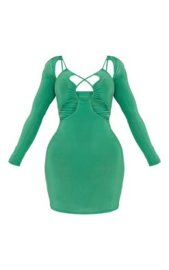 Shape Bright Green Slinky Lace Up Detail Bardot Bodycon Dress -Serenova Dresses Shop d398d0a21849177ad302f004d6919cc3ebdfb05b cmy3315 6