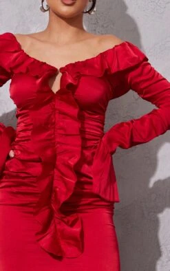 Red Ruffle Detail Ruched Long Sleeve Maxi Dress -Serenova Dresses Shop d6d98d107cd4a939ff22935316a0ae02f4666235 cnc3031 4