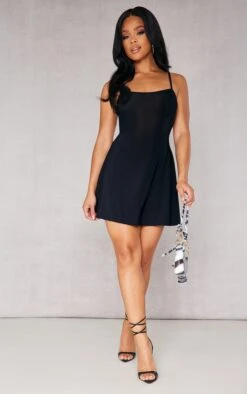 Black Slinky Strappy Back Detail Shift Dress -Serenova Dresses Shop d749b5dac0fe2adb3fb045eaf6c2dc91dafb8c96 cnb7465 3