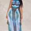 Shape Blue Abstract Print Sleeveless Low Back Midaxi Dress