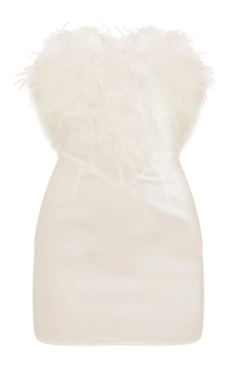 White Faux Feather Bandeau Bodycon Dress 5 White Faux Feather Bandeau Bodycon Dress - Image 5