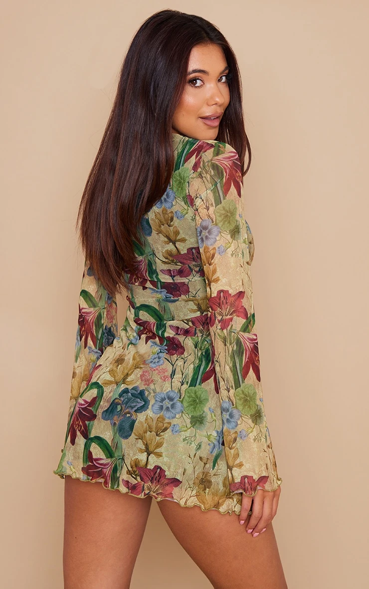 Stone Vintage Floral Mesh Underbust Detail Shift Dress 3 Stone Vintage Floral Mesh Underbust Detail Shift Dress - Image 3