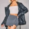 Charcoal Grey Peachskin Wrap Over Mini Skirt
