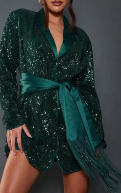 Emerald Green Sequin Tassel Tie Detail Blazer Dress -Serenova Dresses Shop db292e8762dc7d2b9b815c980ca77800ad959418 cnb8717 4