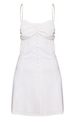 White Satin Diamante Strap Button Detail Bodycon Dress -Serenova Dresses Shop dca0e975161e81cab0ee3fe8429941bcf59cf17f cnb9166 5