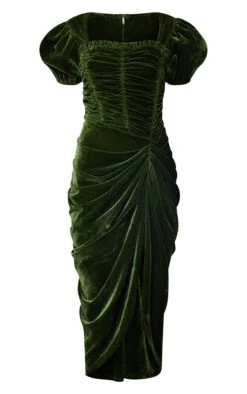 Olive Ruched Bodice Puff Sleeve Velvet Midi Dress 9 Olive Ruched Bodice Puff Sleeve Velvet Midi Dress -Serenova Dresses Shop dcda3855fcdaee46acd011e319f4c5f122b66446 cmu6159 6