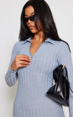 Grey Marl Zip Neck Ribbed Mini Bodycon Dress -Serenova Dresses Shop dce1ba4876ee94133ec50371471516eed4884989 cnc1132 4