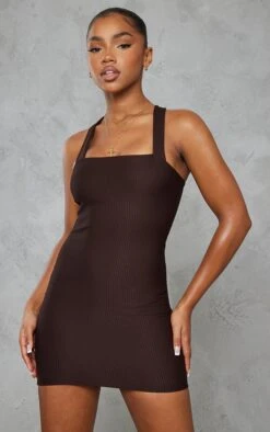 Chocolate Rib Strappy Bodycon Dress