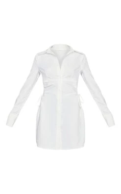 White Woven Ruched Cut Out Detail Shirt Dress -Serenova Dresses Shop ddae07caf72e9f0b6a72d89304005c4df2e90829 cne1434 5