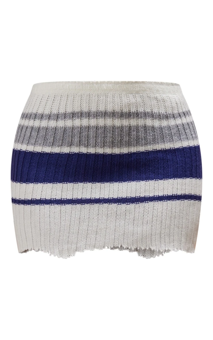 Cream Stripes Raw Edge Knit Micro Mini Skirt 6 Cream Stripes Raw Edge Knit Micro Mini Skirt - Image 6