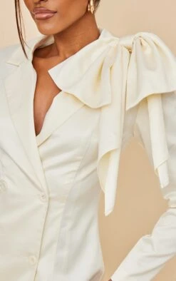 Cream Bow Shoulder Satin Blazer Dress -Serenova Dresses Shop e0a9d9b31c89abd117b6325b1661cfd5182d9b19 cnc3029 4