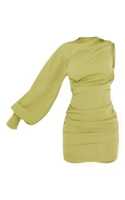 Sage Green One Sleeve Ruched Woven Bodycon Dress -Serenova Dresses Shop e3335c228025210fc9bf7e63d254385461b65fde cms6983 6