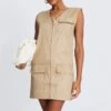 Camel Cargo Pocket Detail Sleeveless Dress